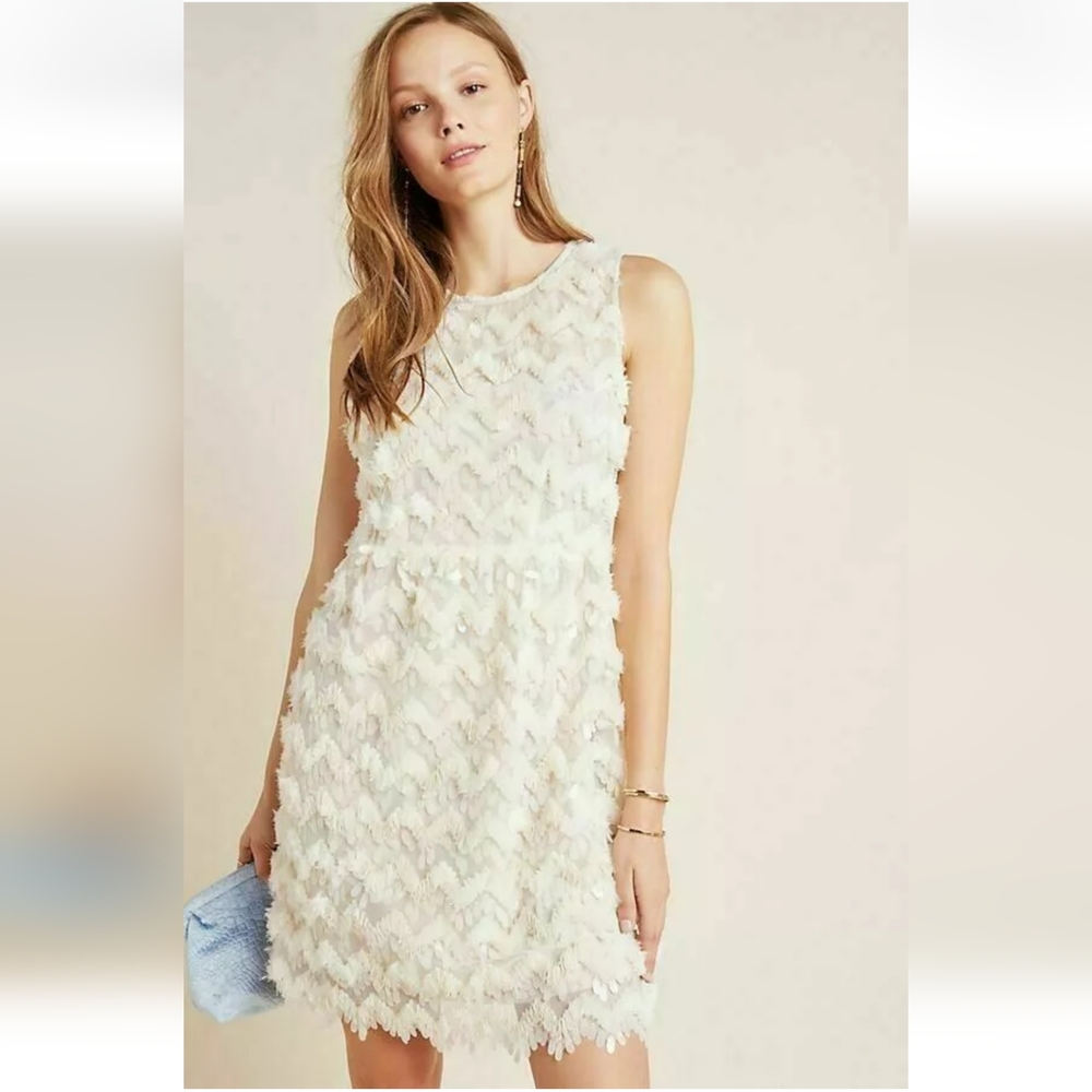 Anthropologie Blue Tassel Priscilla Textured
Mini Dress